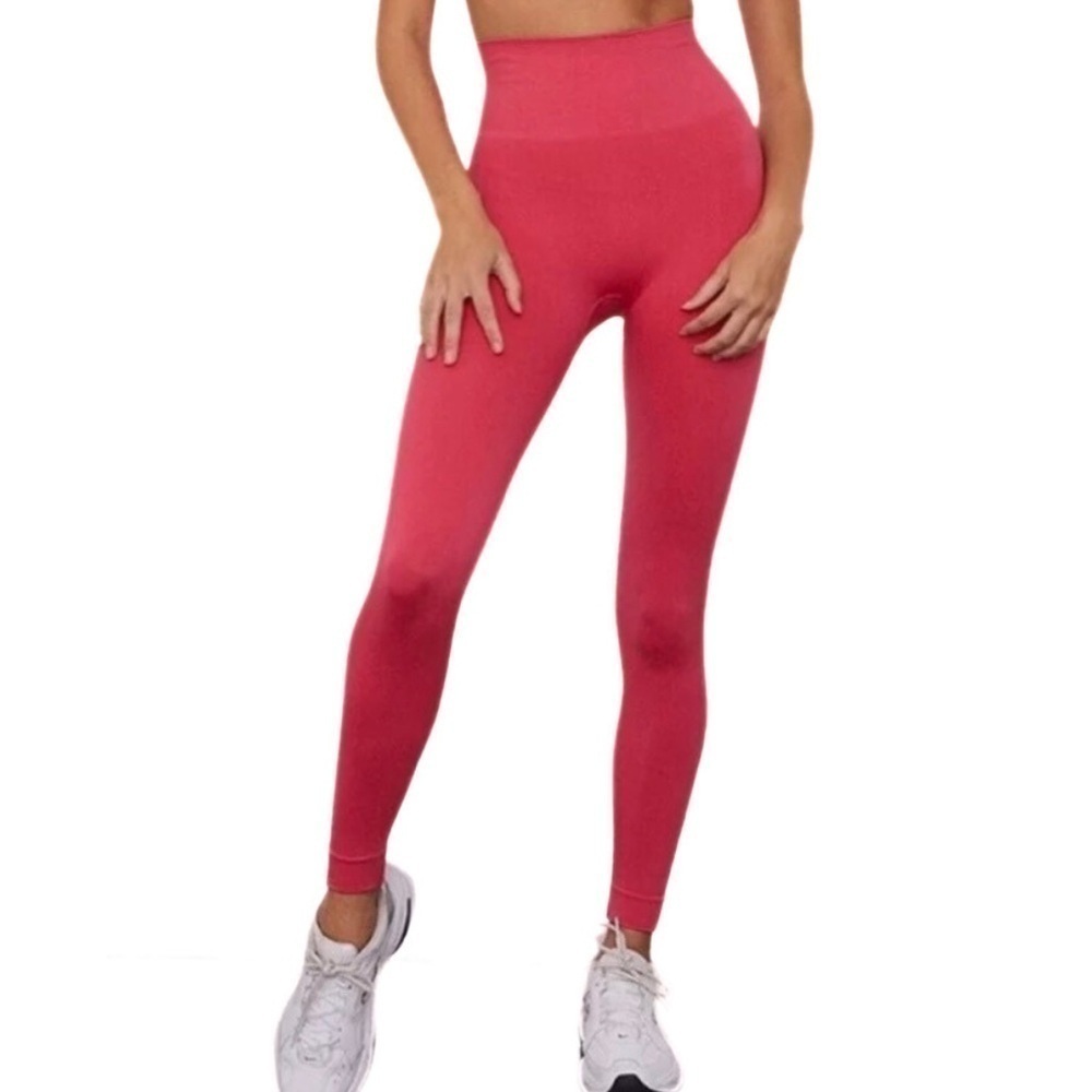 SET Active Punch Pink Sculptflex High-Rise Ribbed Leggings Size Medium